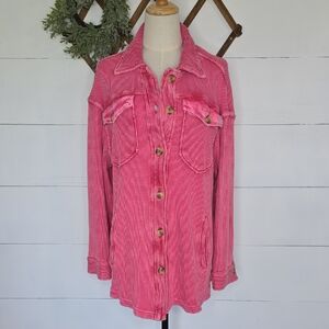 Bagatelle Pink Waffle Knit Button Down Up Shacket Women Shirt Jacket Coat Large